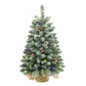 2 ft Mini Christmas Timber with 25 F5 LED Lights – 24″ Burlap Adorned Synthetic Tabletop Christmas Timber for House and Celebration Decor in Kitchen, Eating Room, and Home windows