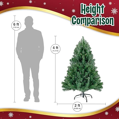 4ft Inexperienced Christmas Tree - Premium Hinged Synthetic Small Canadian Fir with 320 Suggestions, Light-weight and Simple to Assemble Vacation Décor