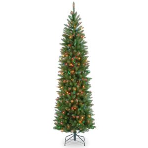 6.5-Foot Kingswood Fir Pre-Lit Slim Christmas Tree by Nationwide Tree Firm, Inexperienced with Multicolor Lights, Consists of Stand