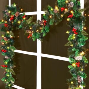 9-Foot Battery-Operated Christmas Mild Garland with Pine Cones – Pre-Lit Vacation Wreath for Indoor Winter House Decorations for New 12 months and Christmas