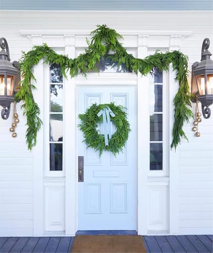 Lifelike Norfolk Pine Christmas Garland and Wreath Set: 24-Inch Inexperienced Wreath and 9-Foot Synthetic Garland for Indoor Vacation Mantle Ornament