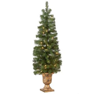 Montclair Spruce 4-ft Pre-lit Synthetic Entrance Tree by Nationwide Tree Firm | Options Pre-strung White Lights | Black/Gold Design